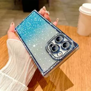 Модный блестящий чехол с бриллиантовым градиентом для iPhone 16 Pro Max 15 14 Plus 13 Pro Samsung Galaxy S24 S25 Ultra, чехол с покрытием из силикона и ТПУ iPhone 13 чёрный