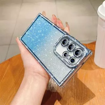 Модный блестящий чехол с бриллиантовым градиентом для Samsung Galaxy S25 Ultra S24 Plus iPhone 16 Pro Max 15 14 13 Pro, чехол с покрытием из силикона и ТПУ iPhone 13 чёрный