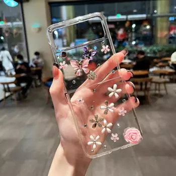 Модный блестящий кристаллический чехол «сделай сам» для Samsung Galaxy Z Flip 4 Zflip 3 Flip3 Zflip 4g 5g F7070 F7110, парфюмерный чехол с бриллиантовым цветком For Galaxy Z Flip 3