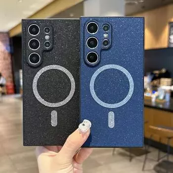 Модный блестящий матовый магнитный чехол для телефона Samsung Galaxy S25 S24 Ultra S23 S22 для Magsafe Slim, противоударный мягкий чехол-бампер из ТПУ для защиты объектива Samsung S25 чёрный