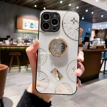 Модный блестящий металлический чехол-кольцо для iPhone 16 Pro Max 6 7 8 XR XS Max 11 12 1513 Pro 14 Plus / Samsung / Huawei Защитный чехол для объектива For iPhone 7G 8G белый