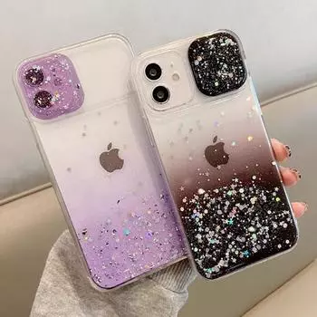 Модный блестящий прозрачный чехол с градиентом цвета для Iphone 13 12 11 Pro Max Xr Xs 7 8 Plus, закрытая защитная задняя крышка для камеры For iPhone SE 2020