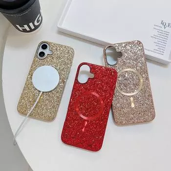 Модный блестящий тонкий магнитный чехол для iPhone 16 Pro Max 15 Plus 14 Pro 13 12 для Magsafe противоударное покрытие глянцевый чехол для телефона iPhone 16 золотой