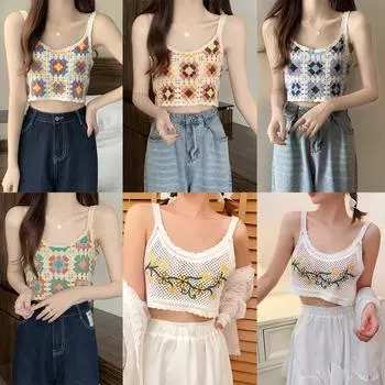 Модный бохо-стиль сексуальный вышитый крючком цветочный топ вязаный слинг пляжный бикини бюстгальтер жилет