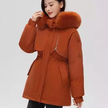 Модный большой меховой воротник пуховая хлопковая подбитая одежда женская короткая зимняя одежда новая маленькая оснастка утолщенный пирог преодоление хлопковая подбитая куртка M чёрный