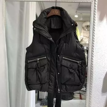 МОДНЫЙ большой размер пуховый хлопковый жилет женский осенне-зимний короткий воротник-стойка для прикрытия мяса и ношения безрукавки жилет куртка 2Clothes M [recommended 85-52.5kg