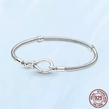 Модный браслет 925 пробы из стерлингового серебра Moments Infinity Knot Snake Chain Bracelet Fit Original Charms Jewelry Gift 20cm