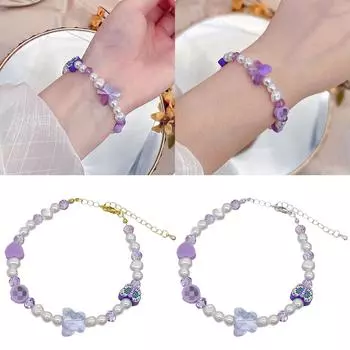 Модный браслет-бабочка, стильная цепочка на запястье с бусинами, регулируемая длина, стильный аксессуар для повседневной носки серебряный