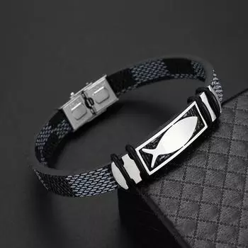 Модный браслет Big Fish Simple для мужчин, популярный студенческий стиль, кожаные украшения, праздничный подарок чёрный