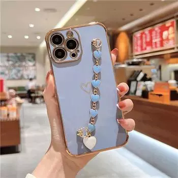 Модный браслет-цепочка с сердечком, чехол для телефона iPhone 11 12 13 Mini 14 Pro Max XR XS, мягкий противоударный чехол на SE2 7 8 Plus For iPhone SE3 2022