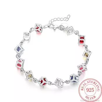 Модный браслет-цепочка в виде куба для женщин с серебряным цирконием 925 пробы, браслет-талисман с винтажным кристаллом для вечеринок, женский