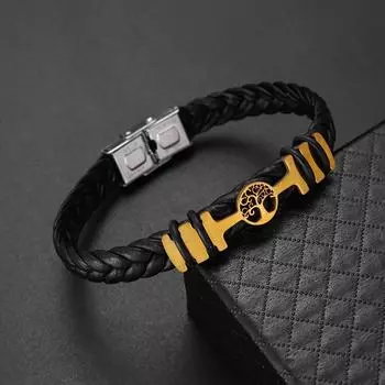 Модный браслет «Дерево жизни», винтажный плетеный кожаный браслет, аксессуары для подарков на праздник в стиле панк чёрный