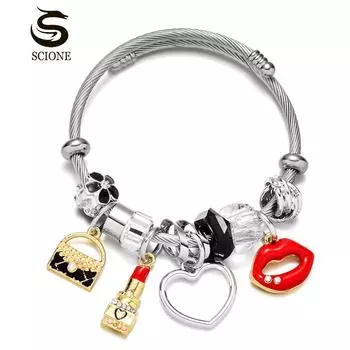 Модный браслет для пары, простой браслет из нержавеющей стали для девочек 4.5-6.5cm красный