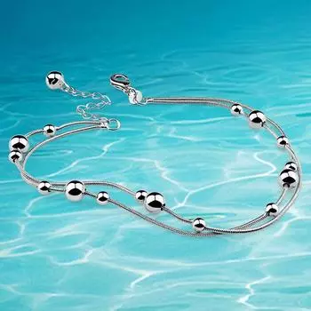 Модный браслет для женщин, цепочка из стерлингового серебра 925 пробы, женские простые украшения для ног, браслет на ногу, двойной круглый бисер для девочек