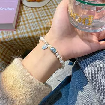 Модный браслет из барочного жемчуга для женщин - элитная бирка-талисман, идеальный подарок для подруг S464 серебряный