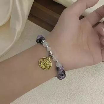 Модный браслет из бисера и кристаллов, простая эластичная веревка, подвеска в виде медной монеты, женский браслет, ювелирные изделия