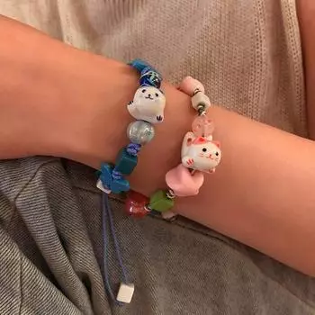 Модный браслет из бисера с изображением котенка из мультфильма, плетеный, регулируемый, на руку, подарок на день рождения