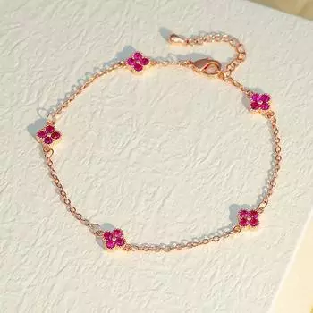 Модный браслет из циркония с клевером красный