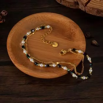 Модный браслет из двухслойной нержавеющей стали с натуральным камнем