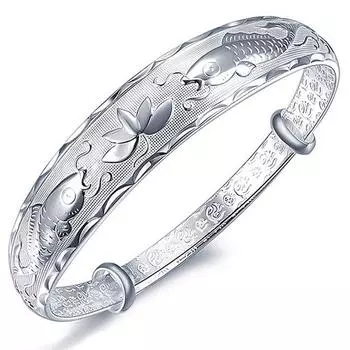 Модный браслет из искусственного серебра, женская версия, рыбы, цветок лотоса, романтический цветок, серебряные украшения Adjustable size