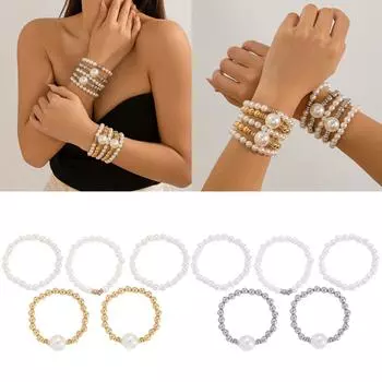 Модный браслет из искусственного жемчуга, штабелируемая цепочка на руку, регулируемая длина, стильный аксессуар для повседневного ношения золотой