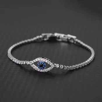 Модный браслет из меди Blue Devil s Eye, женская любовь, циркон, кристалл, серебряные украшения, подарок девушке, аксессуары премиум-класса 17.cm/6.89inch