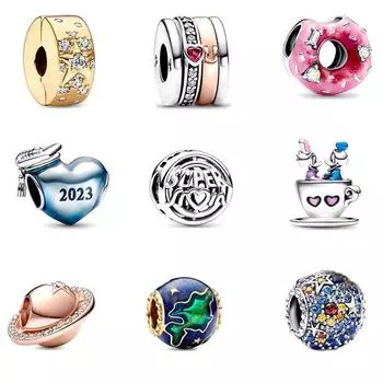 Модный браслет из медно-никелевых бусин с серебряными бусинами в виде сердца, пончика, бусины, деревянная искра из бисера