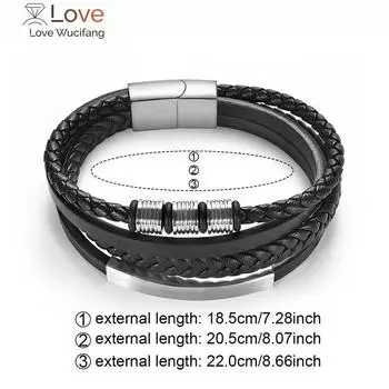 Модный браслет из нержавеющей стали, мужской браслет с магнитной застежкой, плетеный многослойный кожаный браслет в стиле панк-рок, мужские ювелирные изделия, подарок 20.5cm