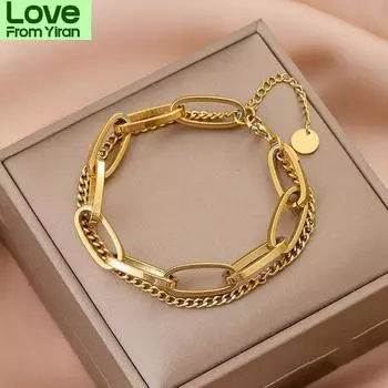 Модный браслет из нержавеющей стали с цепочкой для женщин, изысканный золотой металлический браслет, ювелирные изделия для девушек, пляжный подарок