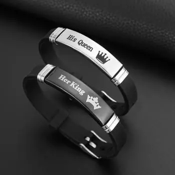 Модный браслет из нержавеющей стали с короной для пары, креативный простой алфавит, силиконовая цепочка для рук, подарок на день рождения, аксессуары для вечеринок белый