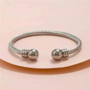 Модный браслет из нержавеющей стали с проволочной веревкой, открытый браслет из титановой стали с шарообразной головкой серебряный