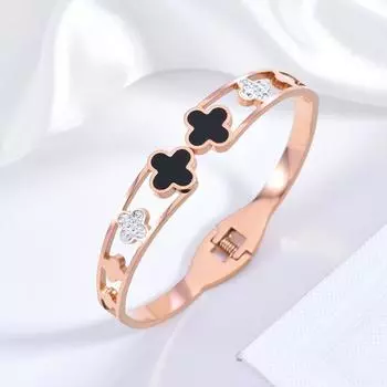 Модный браслет из розового золота с клевером из нержавеющей стали с золотым покрытием и бриллиантовой инкрустацией, не выцветающий женский браслет розового золота