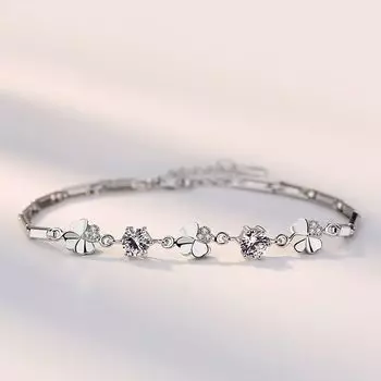 Модный браслет из серебра 925 пробы с клевером, женский розовый бриллиант со сладким темпераментом, вращающийся браслет из стерлингового серебра с клевером Love