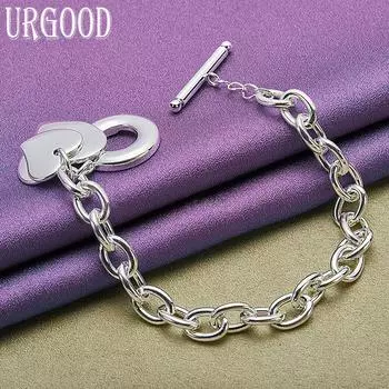 Модный браслет из стерлингового серебра 925 пробы с двойным сердцем, подарочные ювелирные изделия для вечеринки 20cm