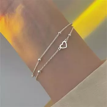 Модный браслет из стерлингового серебра 925 пробы для женщин, ювелирные изделия, изысканное двухслойное сердечко, браслеты, женские летние пляжные аксессуары, новинка Resizabl серебряный