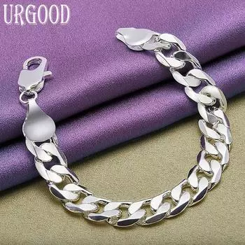 Модный браслет из стерлингового серебра 925 пробы с боковой цепочкой шириной 12 мм 20cm