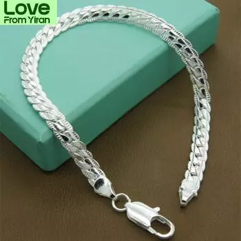 Модный браслет из стерлингового серебра 925 пробы, унисекс, 5 мм, плоская змеиная цепочка, застежка-карабин, ошейник, браслет для женщин и мужчин, подарок