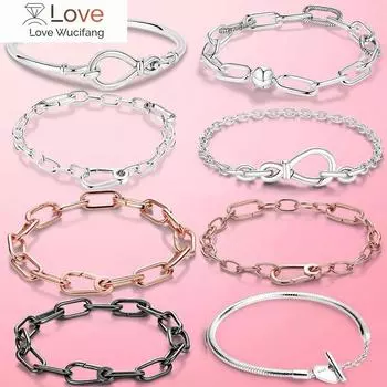 Модный браслет из стерлингового серебра 925 пробы, оригинальный браслет Me, подходящий бренду, очаровательные бусины, модные ювелирные изделия своими руками для женщин, подарок 17cm