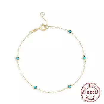 Модный браслет из стерлингового серебра S925 в стиле Ins, простой для повседневной носки, с пятью бирюзовыми вставками, простой бирюзовый браслет для ношения в несколько рядов 925 silver золотой