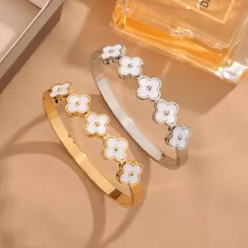 Модный браслет из титановой стали белого цвета с клевером для женщин, браслет из не выцветающей стали 18K