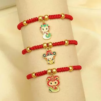 Модный браслет на удачу в год змеи из красной веревки, плетеный браслет в китайском стиле со знаком зодиака змея, мультяшный милый браслет со змеей, новогодний подарок A8