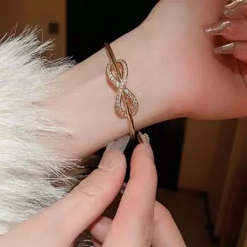 Модный браслет с бантом из циркония, золотой цвет, женские роскошные регулируемые браслеты с регулируемым открытием, вечерние ювелирные аксессуары, подарки