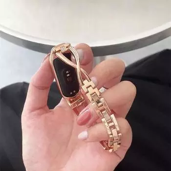 Модный браслет с бриллиантами для Xiaomi Band 7 6, браслет из нержавеющей стали для Xiaomi Mi Band 6 5 4 3, сменный ремешок для часов, браслет-цепочка, женский браслет For Mi Band 6 розового золота