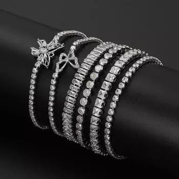 Модный браслет с цирконием, женский браслет серебряного цвета с кристаллами и бабочкой, женские вечерние роскошные ювелирные изделия, очаровательные аксессуары, подарки B серебряный
