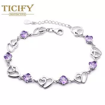 Модный браслет с двойным сердцем из аметиста, простая легкая роскошь белый