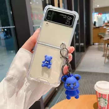 Модный браслет с медведем на цепочке для телефона, чехол для Samsung Galaxy Z Flip 5g Z Flip 3 F7110 Z Flip 4, четырехугольный чехол для подушки безопасности Etui Galaxy Z Flip 3