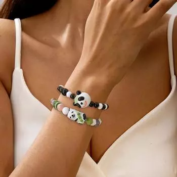 Модный браслет с пандой из мультфильма унисекс, разноцветный бисерный эластичный браслет из веревки, ювелирные изделия, подарки