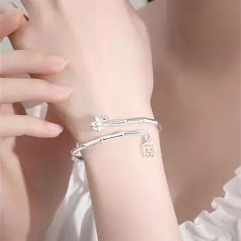 Модный браслет с подвеской в форме лотоса из бамбука для женщин, аксессуары на запястье, модный браслет из стерлингового серебра 925 пробы, женские ювелирные изделия, открытые