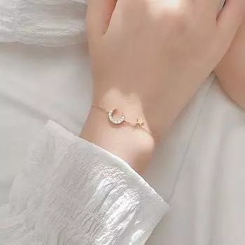 Модный браслет с подвеской в виде лунной звезды из стерлингового серебра 925 пробы с микрокубическим цирконием, браслет для женщин, ювелирные изделия SL390 золотой