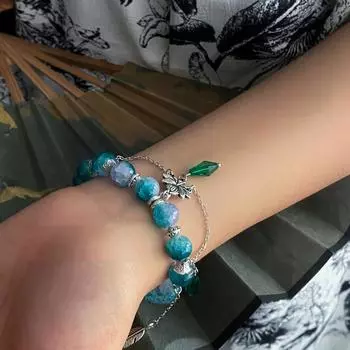 Модный браслет с подвеской в виде пера лотоса, креативный браслет из стеклянных бусин, ювелирные изделия, подарки